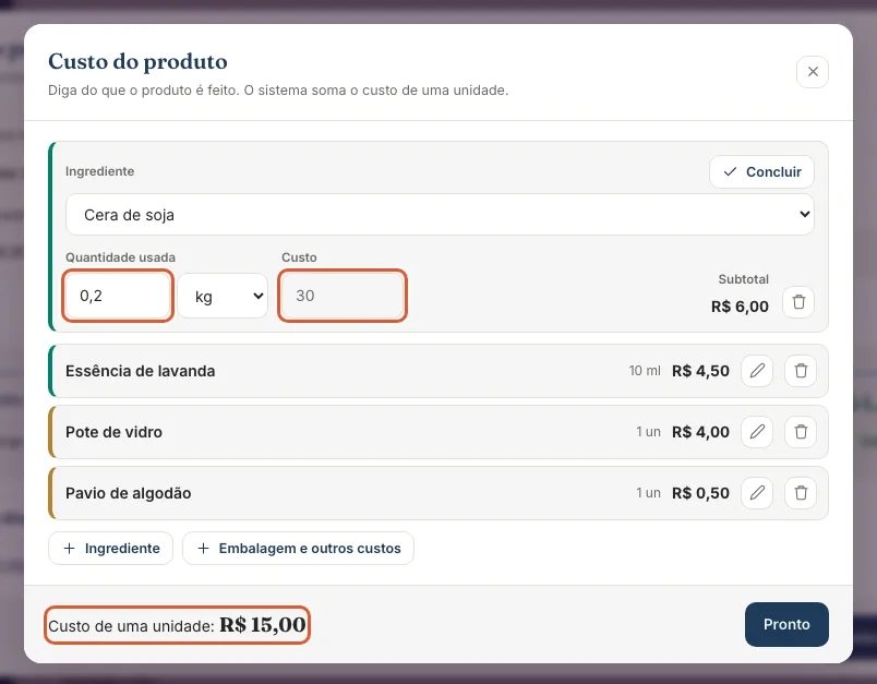 Print do Atteliq mostrando: Clique em Cadastrar custo