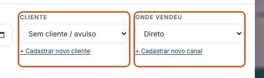 Print do Atteliq mostrando: Escolha o cliente e onde vendeu